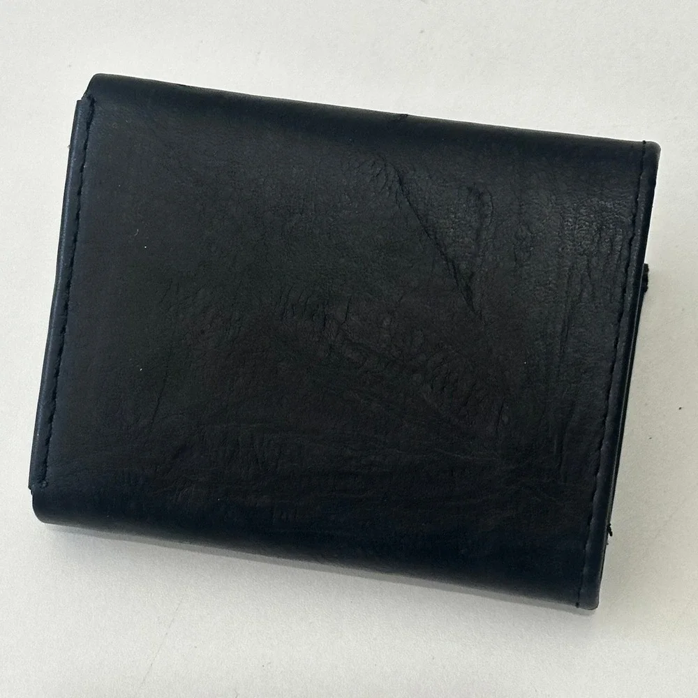 Black Leather Trifold Wallet Card Holder Artisan Nicaraguan Made - Engraved Name
